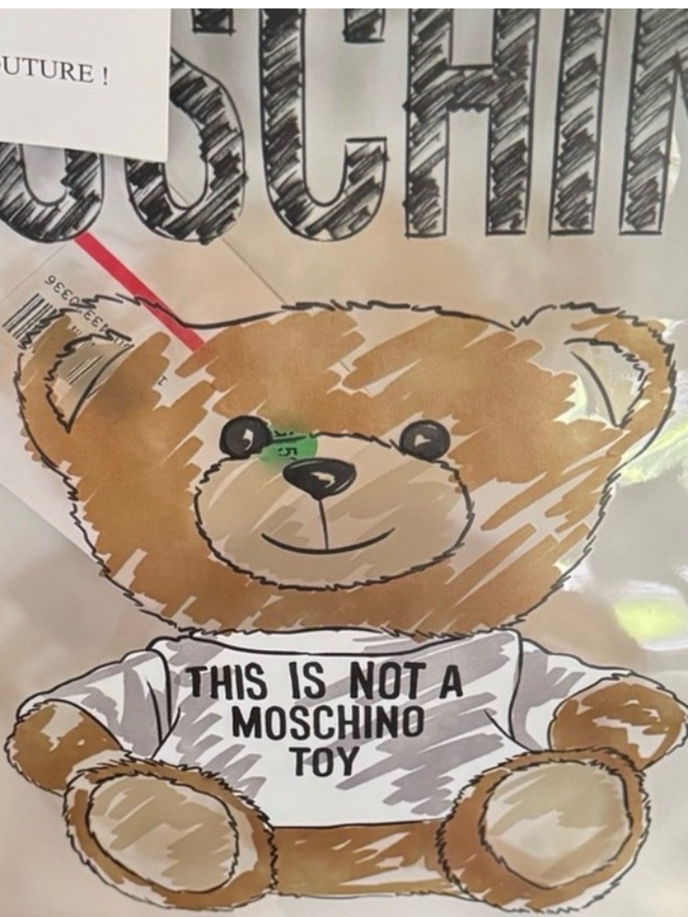 Moschino Clear Tote with Brown Teddy and White Trim